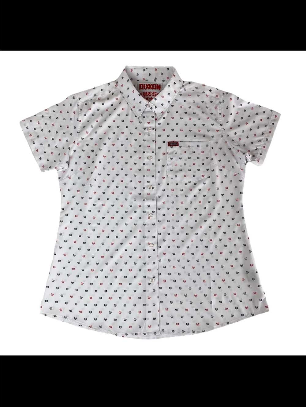 Dixxon Lucky 13 Short Sleeve Shirt Womens Large White Tiny Red & Black Logo New